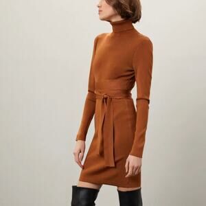 Toccin Bronze Brown Mini Sweater Dress MEDIUM Ribbed Bodycon Racerback $425